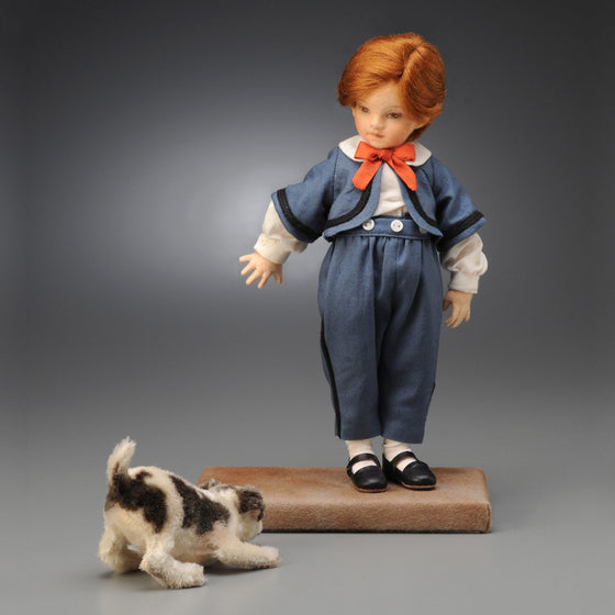 Charles - molded felt doll of boy with a dog