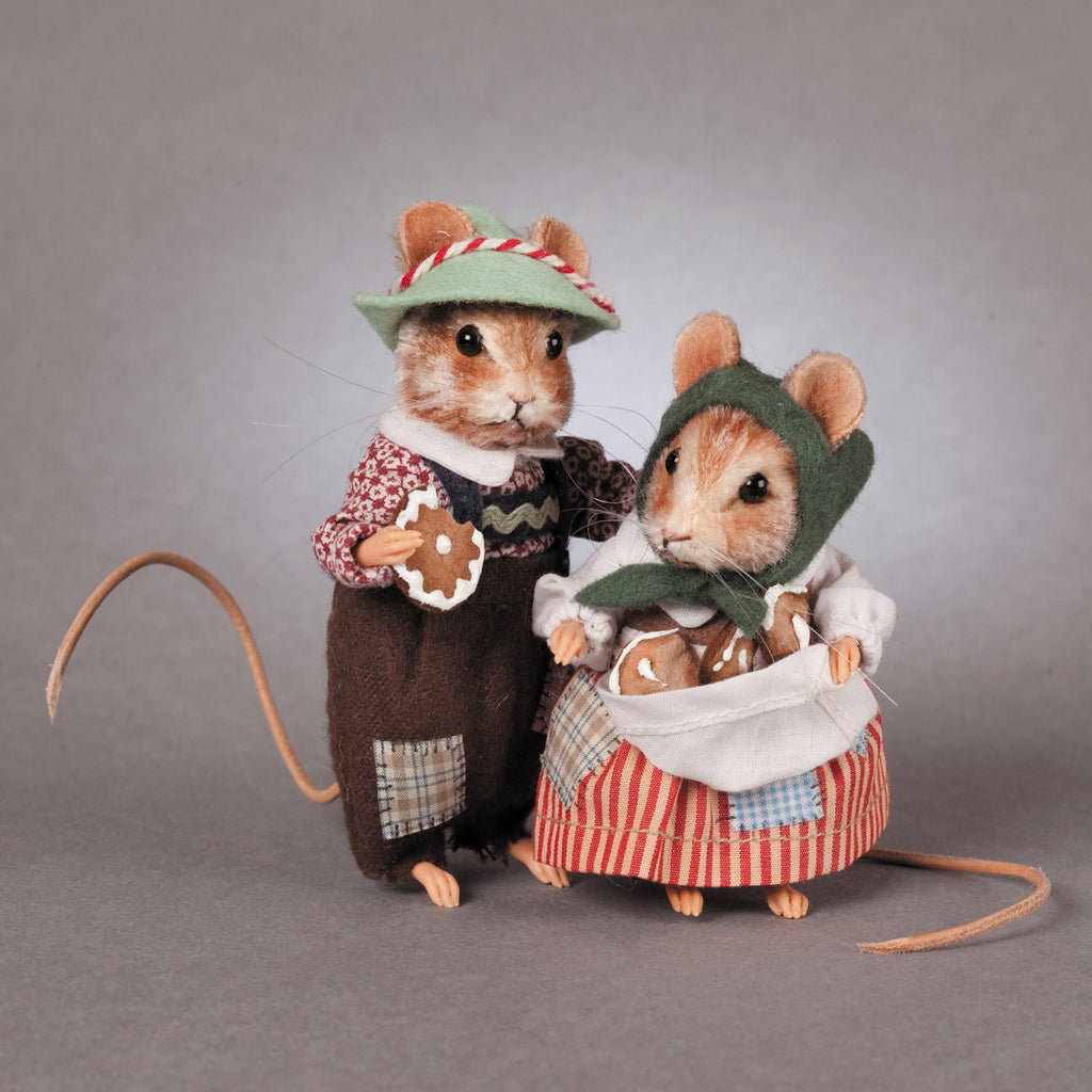 plush mice dressed as hansel and gretel