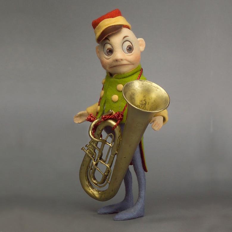Tuba Browne felt doll dressed as tuba player for marching band