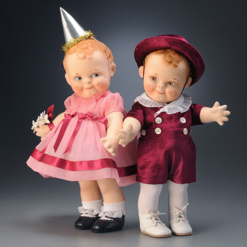 Celebration Scootles - molded felt doll children in party dress