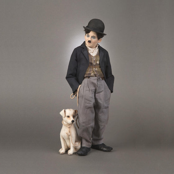 Charlie Chaplin molded felt doll with Scraps the dog