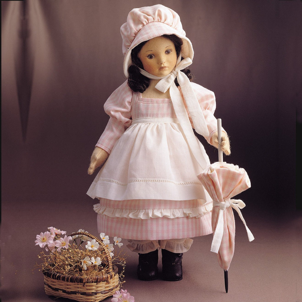 Enchanted Doll molded felt doll with bonnet and parasol