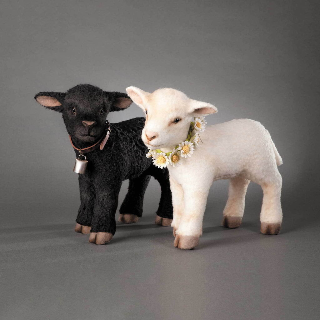 Blackie - black plush lamb doll with brass bell