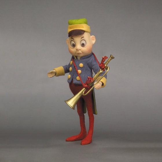 Trumpet Brownie™ felt doll dressed as trumpeter for marching band